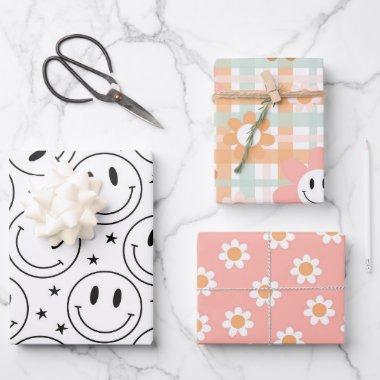 Kawaii Retro Smile Daisy Wrapping Paper Sheets