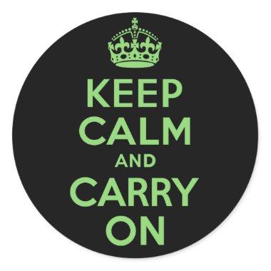 Keep Calm And Carry On Green and Black Classic Round Sticker