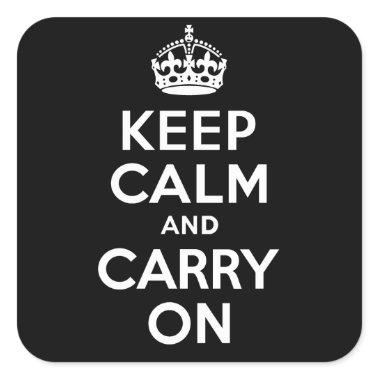Keep Calm And Carry On. White. Best Price! Square Sticker