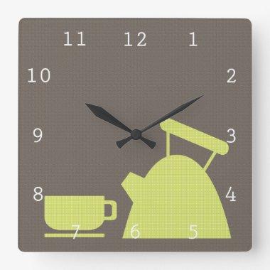 Kettle and Tea Cup Square Wall Clock