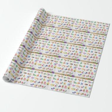 Kids gift wrapping paper with A to Z alphabet