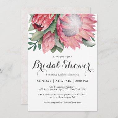 King Protea Watercolor Botanical Bridal Shower Invitations