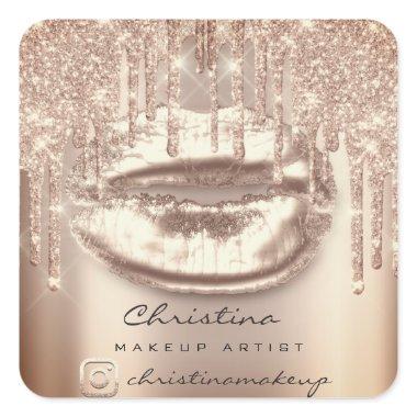 Kiss Lips Makeup Artist Glitter Instag Social Name Square Sticker