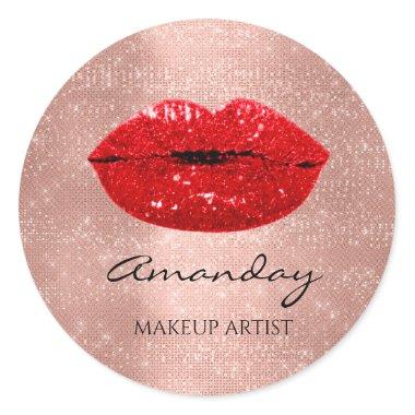 Kiss Lips Makeup Custom Name Rose Red Classic Round Sticker
