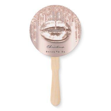 Kiss Lips Sweet 16th  Rose Sparkly Hand Fan