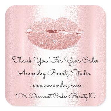 Kiss Lips Thank You Shopping Discount Rose Glitter Square Sticker