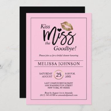 Kiss Miss Goodbye Gold Lips Pink Bridal Shower Invitations