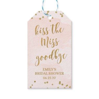 Kiss the Miss Blush and Gold Bridal Shower Wine Gift Tags
