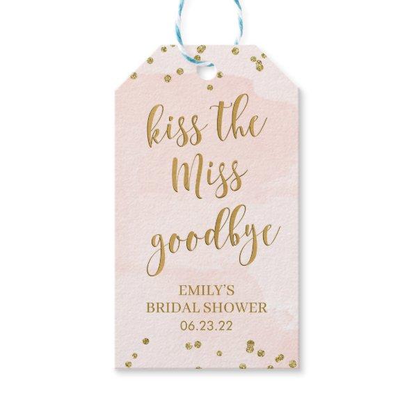 Kiss the Miss Blush and Gold Bridal Shower Wine Gift Tags