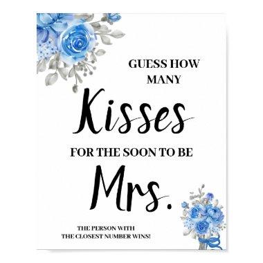 Kisses for Soon Mrs Blue Flowers Shower Game Sign