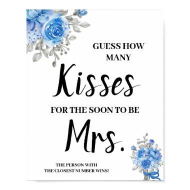 Kisses for Soon Mrs Blue Flowers Shower Game Sign