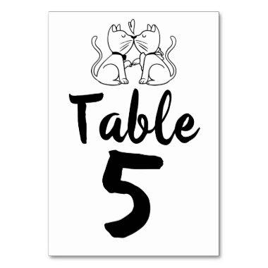 Kissing Cats Cute Kitty Modern Black White Wedding Table Number