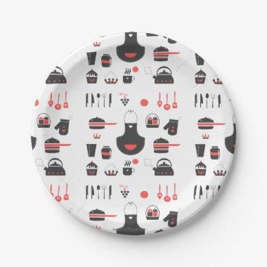 Kitchen, Cute Red and Black, Vintage, Retro Paper Plates