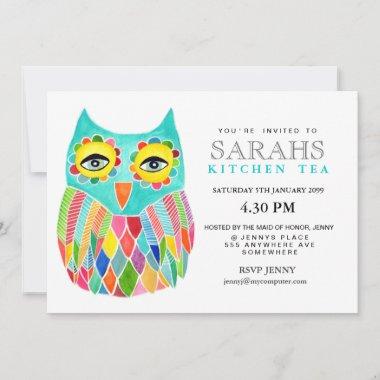 Kitchen Tea Bridal Shower Rainbow Owl Invite