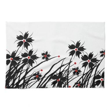 Kitchen Towels Floral Red Black White 2 DECOR SETS