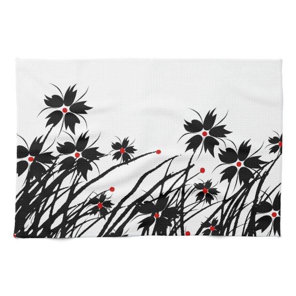 Kitchen Towels Floral Red Black White 2 DECOR SETS