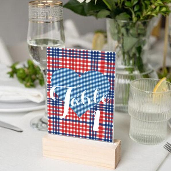 Kitsch Country Red White Blue Barbecue Party Table Number