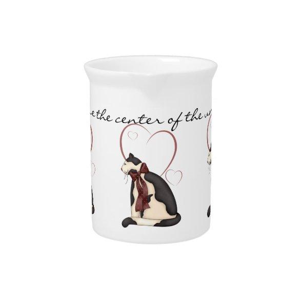 Kitty Cat with Hearts Picture Drink Pitcher