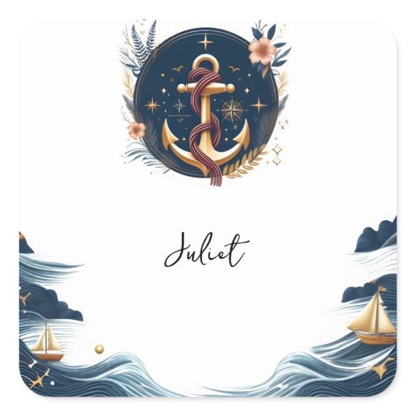 Knot Boat Ship Navy Blue Nautical  Square Sticker