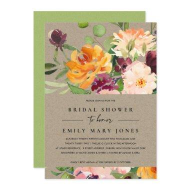 KRAFT BLUSH YELLOW ORANGE FLORAL BRIDAL SHOWER Invitations