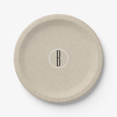 Kraft Brown Chic Monogram Letter Initial Rustic Paper Plates