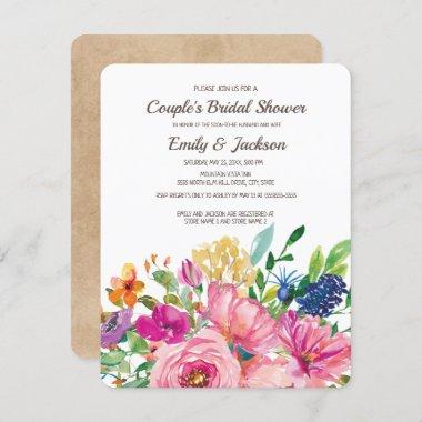 Kraft Colorful Floral Couple's Bridal Shower Invitations