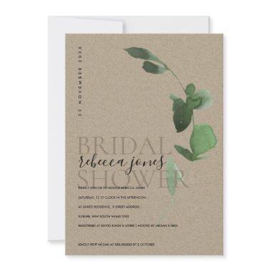 KRAFT EUCALYPTUS FOLIAGE WATERCOLOR BRIDAL SHOWER ANNOUNCEMENT