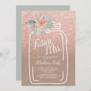 Kraft floral mason jar glitter bridal shower Invitations