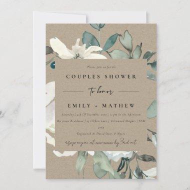 KRAFT IVORY WHITE FLORA WATERCOLOR COUPLES SHOWER Invitations
