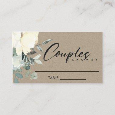 KRAFT IVORY WHITE FLORAL WATERCOLOR COUPLES SHOWER PLACE Invitations