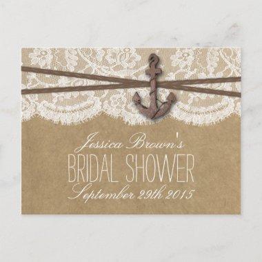 Kraft, Lace & Nautical Anchor Bridal Shower Recipe Invitation PostInvitations