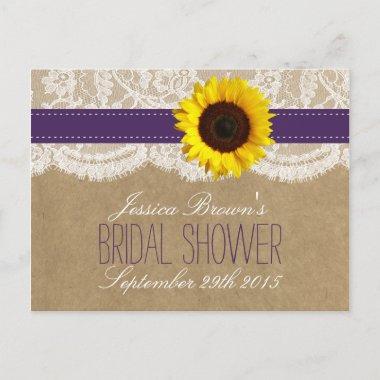 Kraft, Lace & Sunflower Bridal Shower Recipe Invitations