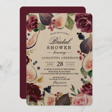 Kraft Moody & Rustic Burgundy Figs & Flowers Frame Invitations