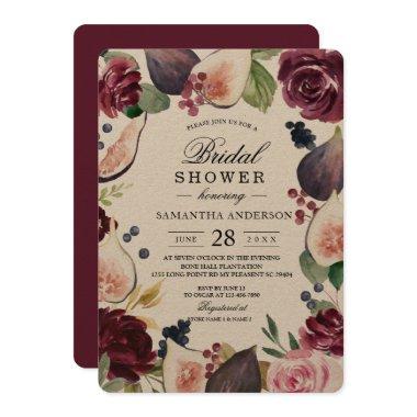 Kraft Moody & Rustic Burgundy Figs & Flowers Frame Invitations