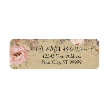 Kraft Muted Blush Pink Watercolor Rose Gold Floral Label