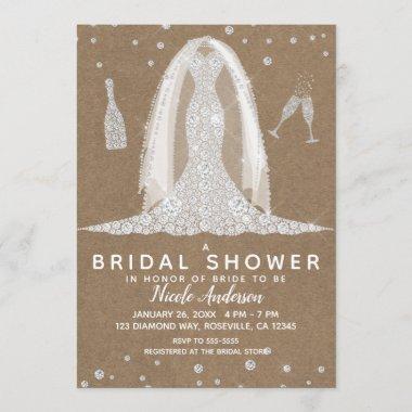 Kraft Paper Diamond Wedding Dress Bridal Shower Invitations