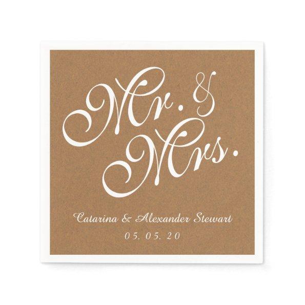Kraft Paper Mr. and Mrs. Wedding Paper Napkins