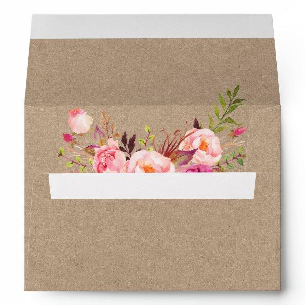Kraft Style Pink Floral Wedding Envelope