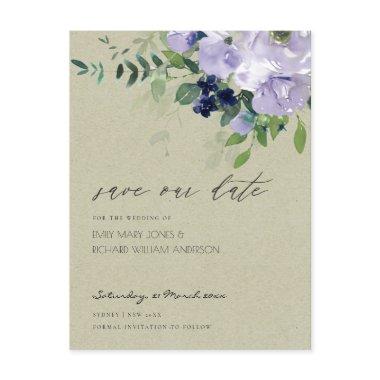 Kraft Violet Purple Floral Leafy Save the Date Post