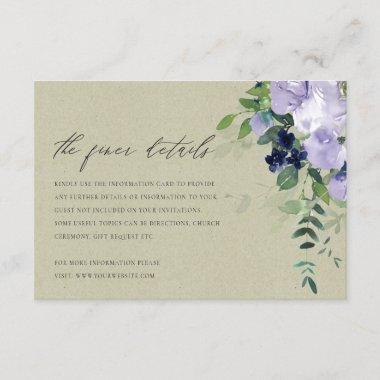 Kraft Violet Purple Floral Leafy Wedding Details Enclosure Invitations