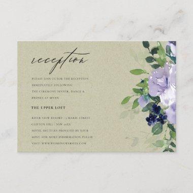 Kraft Violet Purple Floral Leafy Wedding Reception Enclosure Invitations