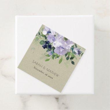 Kraft Violet Purple Navy Floral Leafy Wedding Favor Tags