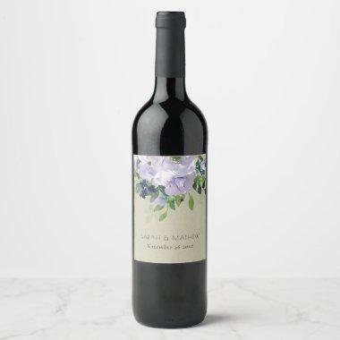 Kraft Violet Purple Navy Floral Leafy Wedding Wine Label