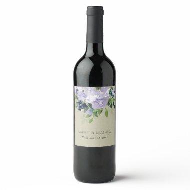 Kraft Violet Purple Navy Floral Leafy Wedding Wine Label