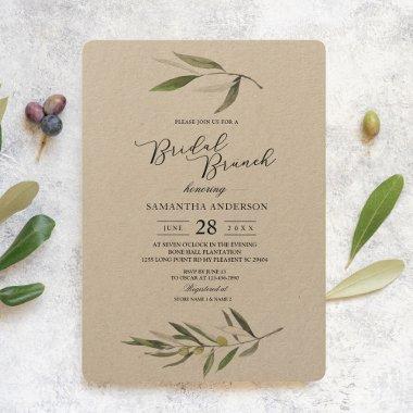 Kraft Watercolor Green Olive Branch Invitations
