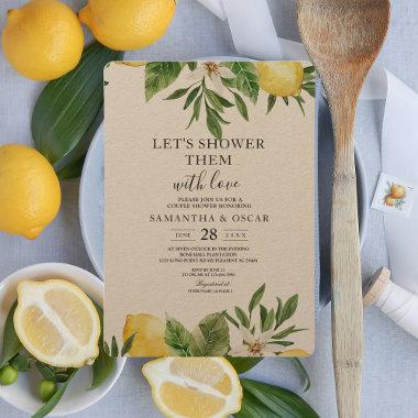 Kraft Watercolor Yellow Lemons & Leaf Invitations