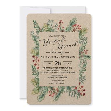 Kraft Winter Leaf Frame Greenery Invitations