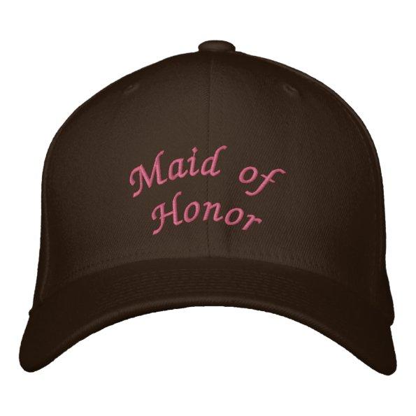 KRW Maid of Honor Script Pink and Brown Embroidered Baseball Cap