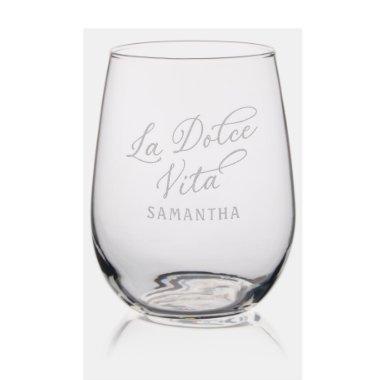 La Dolce Vita Personalized Bridesmaid Etched Stemless Wine Glass