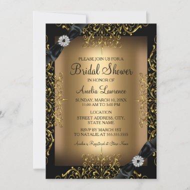 Lace & Bow Gold Bridal Shower Invitations